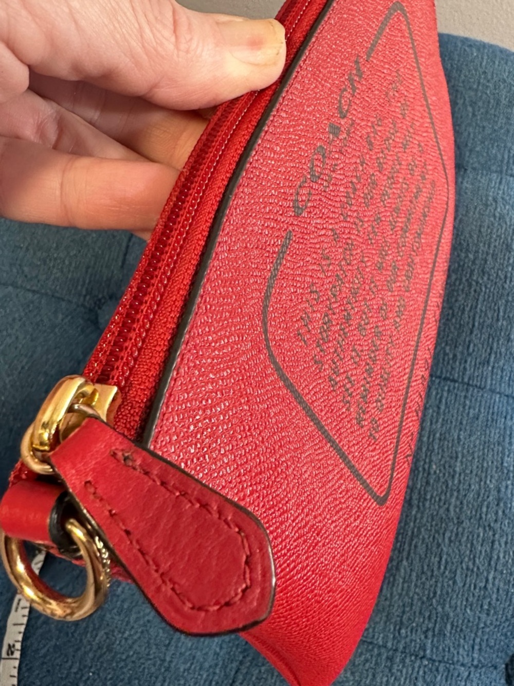 Coach Red Textured Leather Storypatch Pouch - Picture 7 of 9